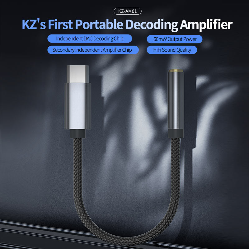 Audio Dac - KZ AM01 -オーディオアダプター,32ビット/3.5 MHz,デュアルチップHi-Fiオーディオケーブル,am01 type-cから384mm