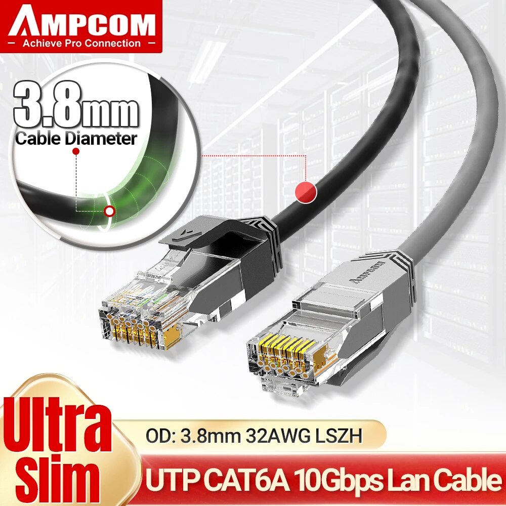 Rj45 Jack - Ampcom超スリムcat6aネットワークケーブル3.8mm lszh utp rj45 lanインターネットネットワーク高速ケーブルワイヤー用ルーターモデムpc