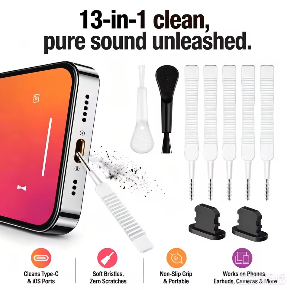 Speaker Kit - 携帯電話スピーカー充電ポートクリーニングセット、iPhone 16 15 17用ダストプラグ、イヤホンクリーニングキットブラシ、Samsung Xiaomi用