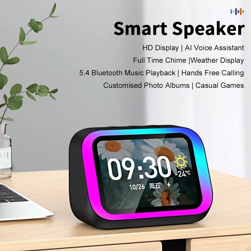 Woofer - AI音声アシスタント Bluetoothスピーカー RGBカラー照明付き目覚まし時計 LEDスクリーン天気時計表示 電子スピーカー