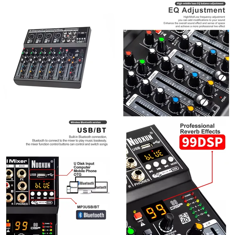 Audio Interface - オーディオミキサー サウンドボード コンソールデスク システムインターフェース 6チャンネル MP3
