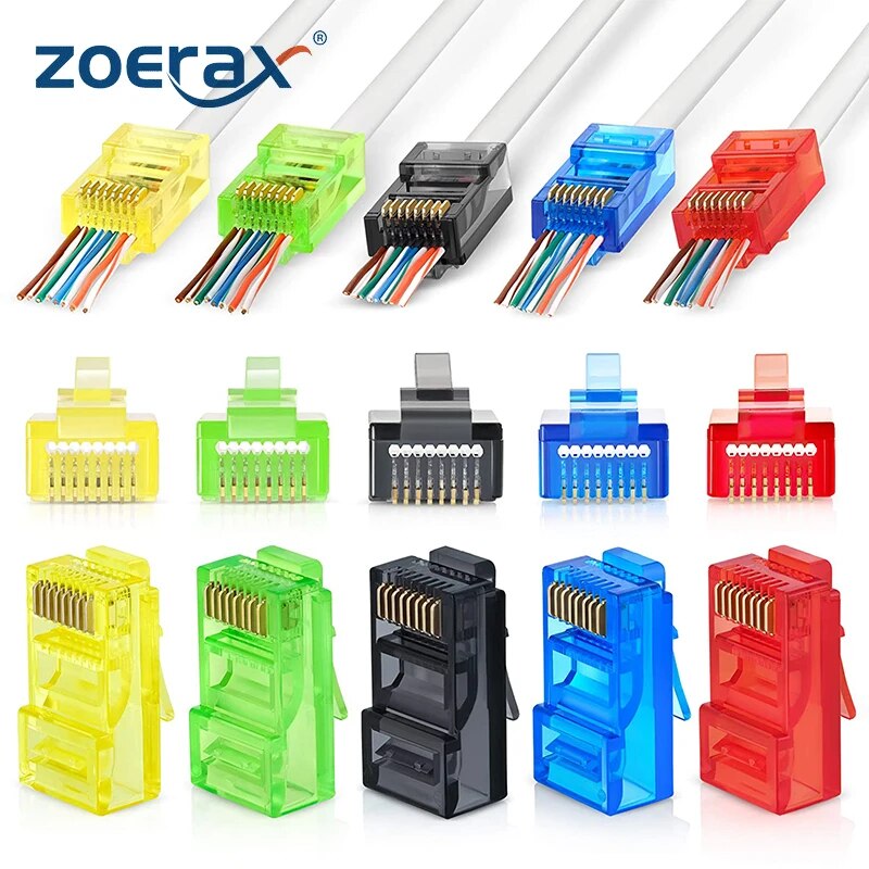 Rj45 Jack - 50個のRJ45 Cat6パススルーコネクタ、各種カラーEZから圧着モジュラープラグ、ソリッドまたはより線UTPネットワークケーブル用