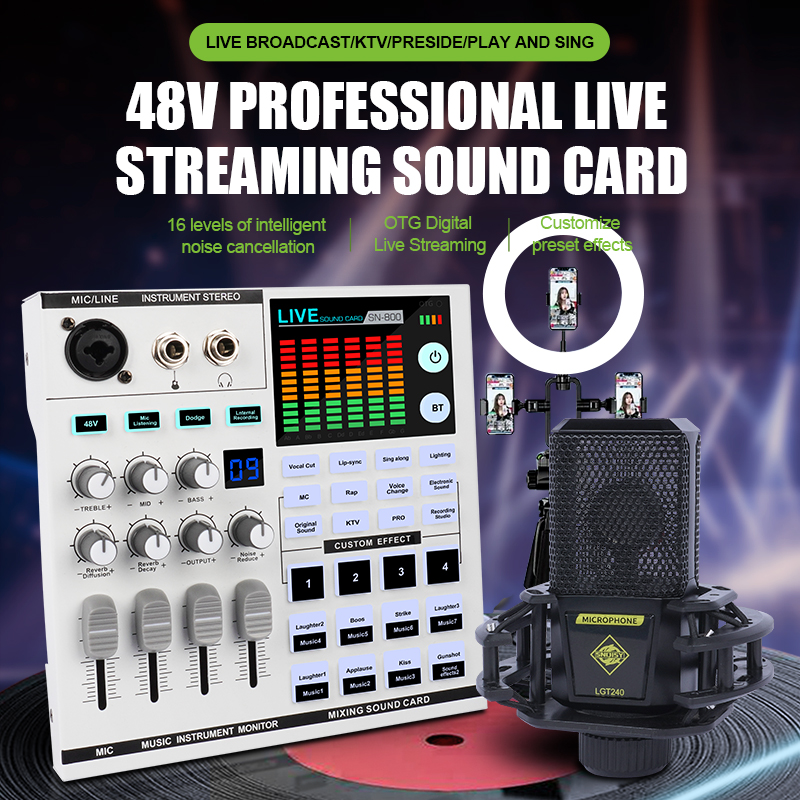 Audio Interface - U68ワイヤレスマイク付きオーディオインターフェースセット、RGBミキサーサウンドカード、ポッドキャストスタジオ用48Vファンタム電源