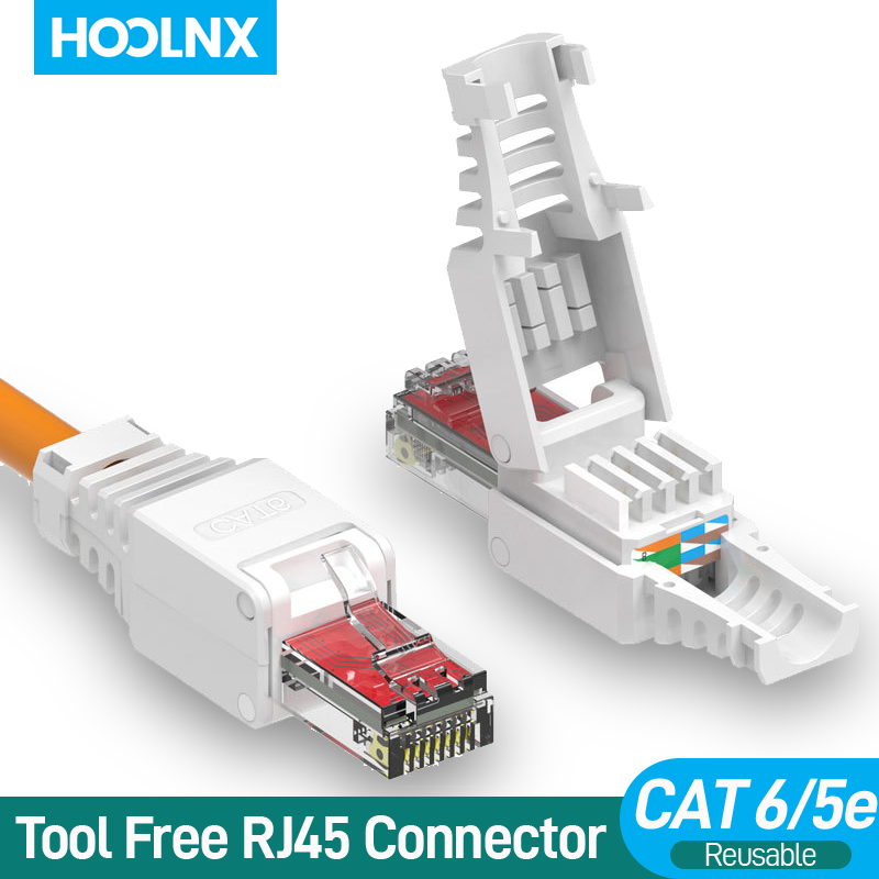 Rj45 Jack - Hoonx-アクセサリ付きの再利用可能な圧着工具,圧着なしのアクセサリ,Cat6,23awgから26awg,イーサネットケーブル用