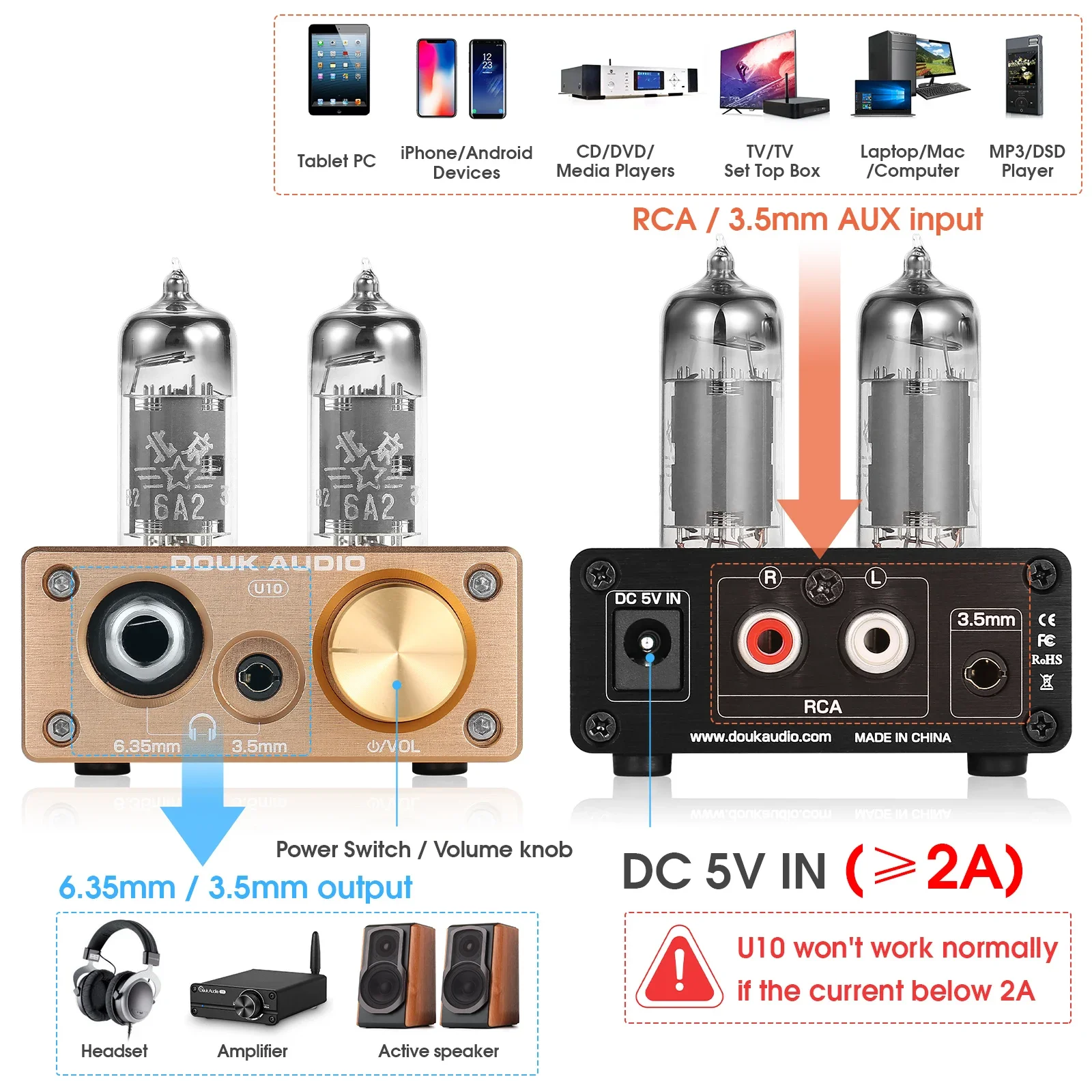 Douk Audio U10 ミニ真空管プリアンプ、ヘッドホ - Headphone Amplifier のレビューと価格