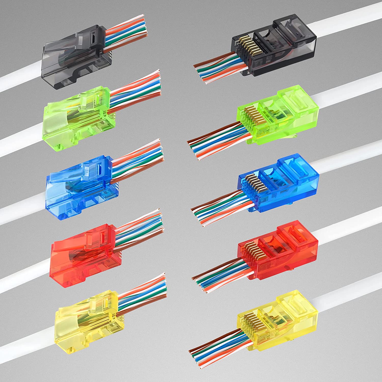 50個のRJ45 Cat6パススルーコネクタ、各種カラーEZ - Rj45 Jack のレビューと価格